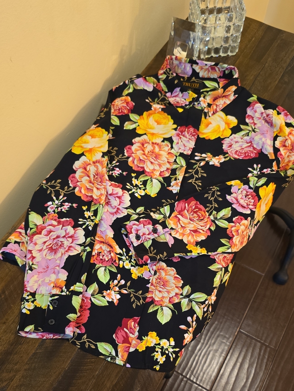 Floral Button-Front Long Sleeve Blouse